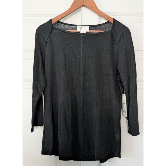 Andrea Jovine Black Linen Lightweight Long Sleeve Top - Picture 1 of 7